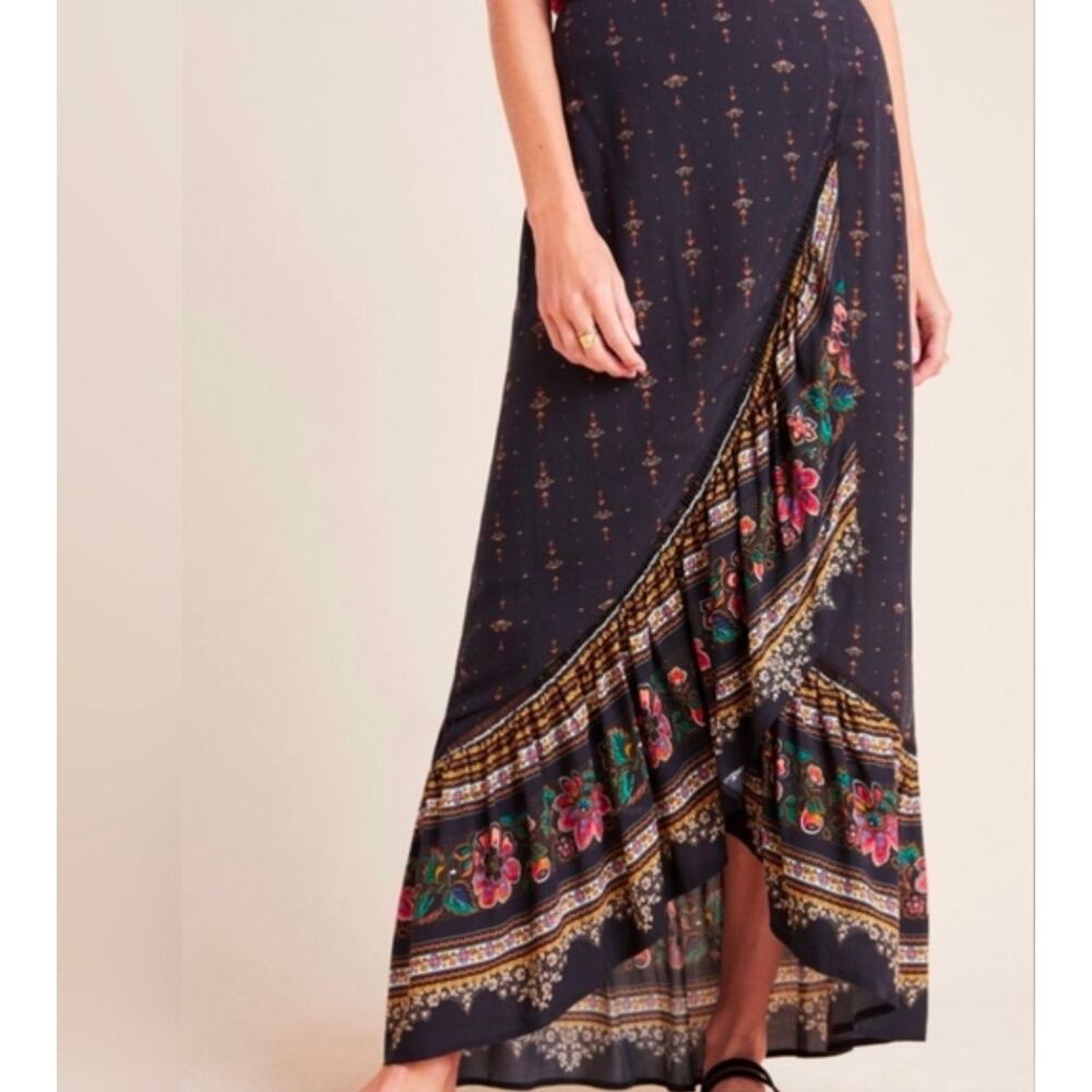 Bohemian Floral Maxi Skirt - Navy with Multicolor Print
